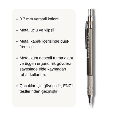 Bigpoint Rapid Versatil Kalem, 0.7 mm, Metal Uç, Kumlu Gövde, Gri - 2