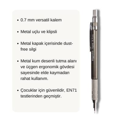 Bigpoint Rapid Versatil Kalem, 0.7 mm, Metal Uç, Kumlu Gövde, Gri - 2