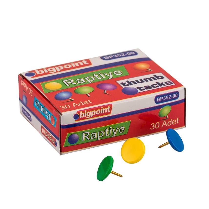 Bigpoint Renkli Raptiye, Karışık Renk,30’lu Kutu,PVC Kaplama,Dayanıklı - 1