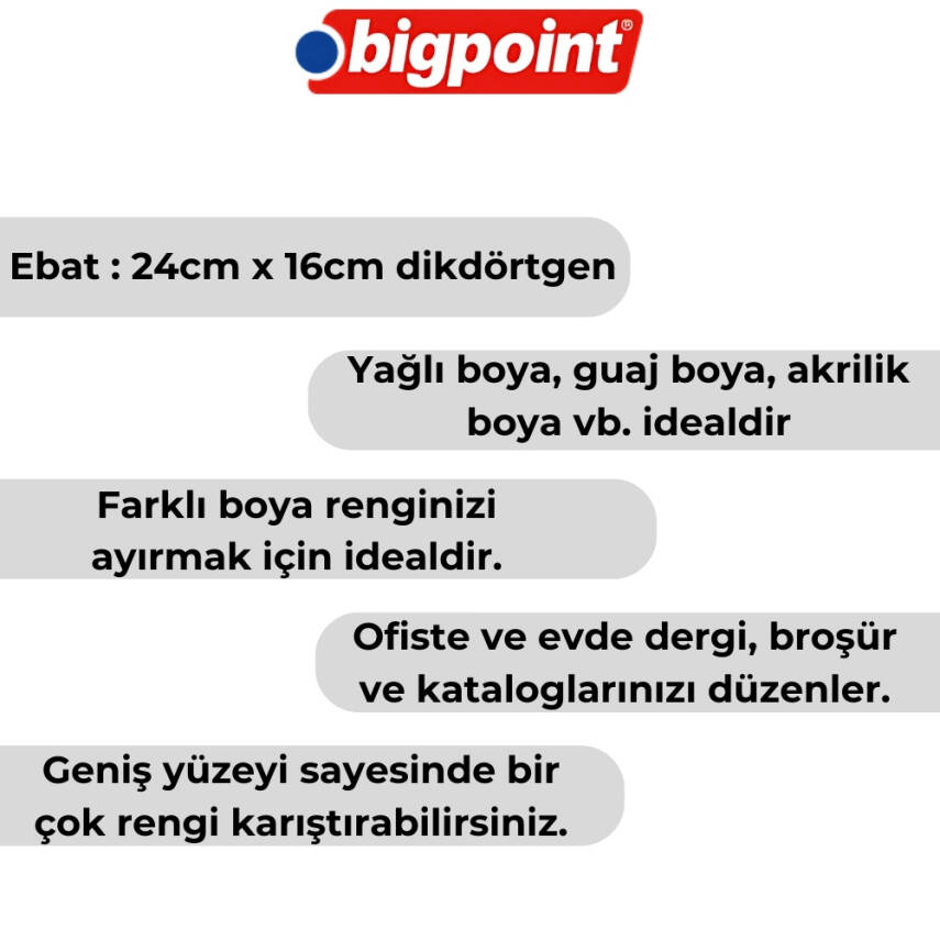 Bigpoint Sanatsal Godeli Palet, 24x16cm, PS Plastik,Yağlı,Guaj,Akrilik - 2