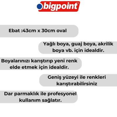 Bigpoint Sanatsal Oval Palet, 43x30 cm, Plastik, Yağlı, Guaj, Akrilik - 2