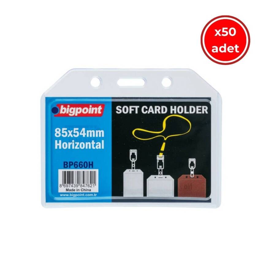 Bigpoint Şeffaf Yaka Kartı Poşeti, 50 Adet, Yatay, 85x54 mm, Dayanıklı - 1