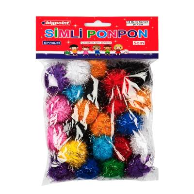 Bigpoint Simli Ponpon, 5 cm, 10 Renkli, 25’li Poşet, El İşi için Uygun - Bigpoint
