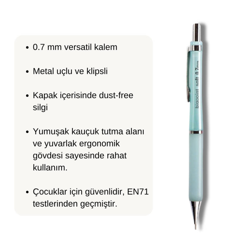 Bigpoint Soft Versatil Kalem, 0.7 mm, Metal Uç, Kauçuk Gövde, Mavi - 2