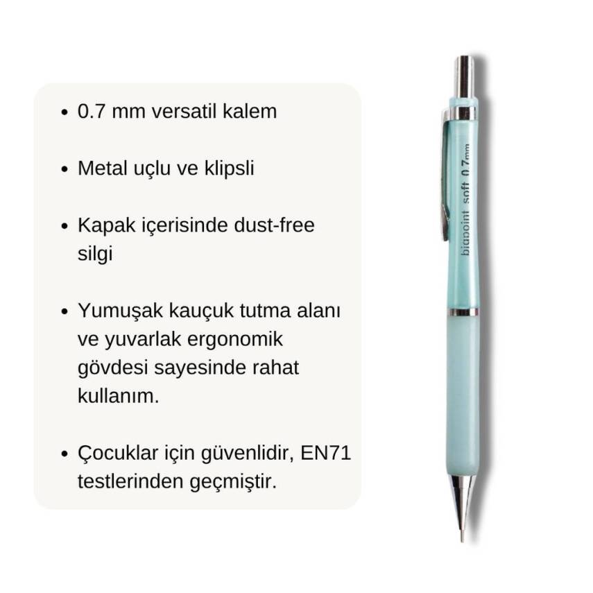 Bigpoint Soft Versatil Kalem, 0.7 mm, Metal Uç, Kauçuk Gövde, Mavi - 2