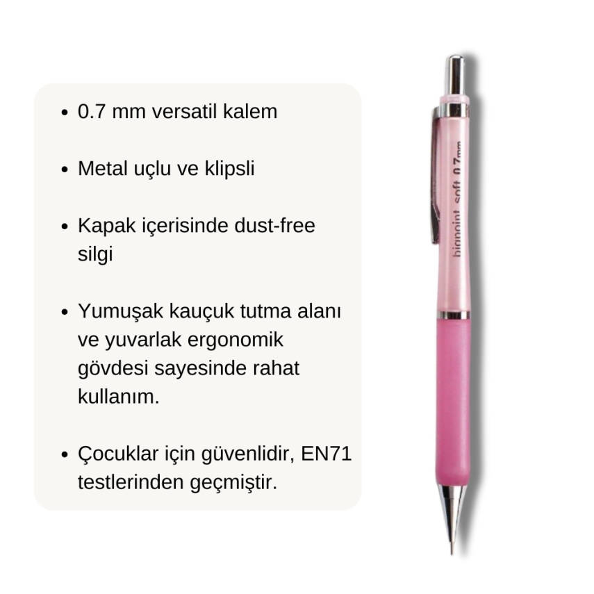 Bigpoint Soft Versatil Kalem, 0.7 mm, Metal Uç, Yumuşak Gövde, Pembe - 2