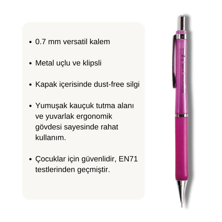 Bigpoint Soft Versatil Kalem, 0.7mm, Metal,Yumuşak Gövde, Koyu Pembe - 2