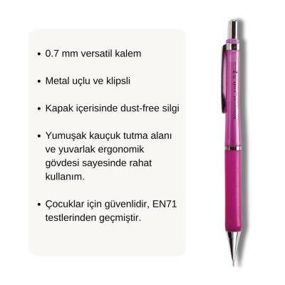 Bigpoint Soft Versatil Kalem, 0.7mm, Metal,Yumuşak Gövde, Koyu Pembe - 2