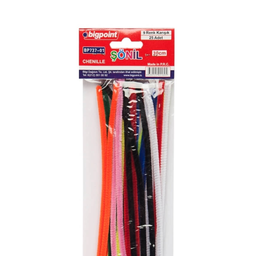 Bigpoint Şönil, 25’li, 9 Renkli, 30 cm, El İşi için, Tüylü Çubuk - 2