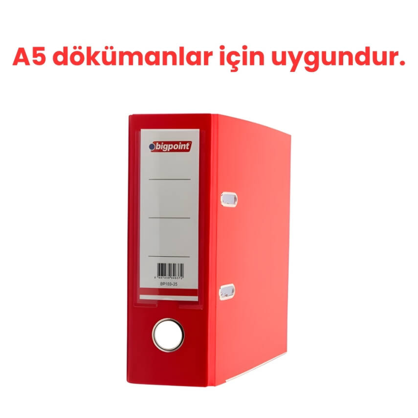Bigpoint Telgraf Klasör, 2 Halkalı, A5 Uyumlu, Düzenleyici, Kırmızı - 2
