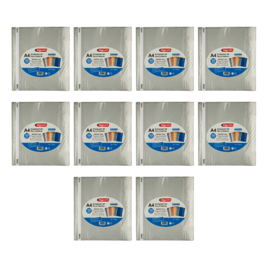 Bigpoint Telli Dosya, 10 Adet, 50'li Paket, 180 A4 Kapasiteli, Gri - 2