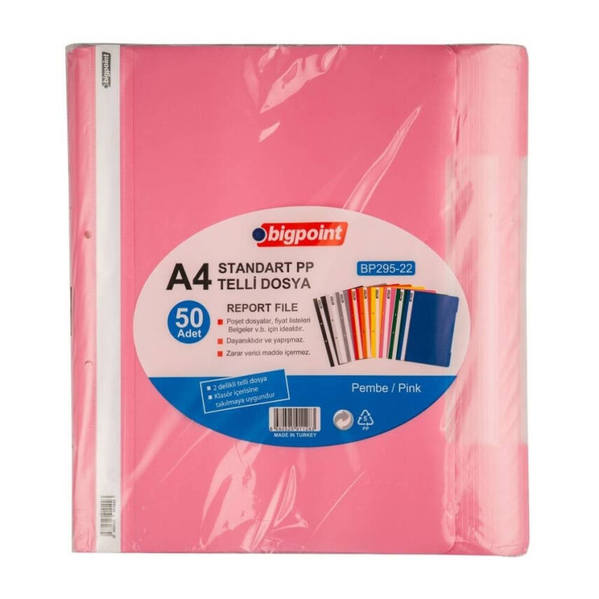 Bigpoint Telli Dosya, 10 Adet, 50'li Paket, 180 A4 Kapasiteli, Pembe - 3