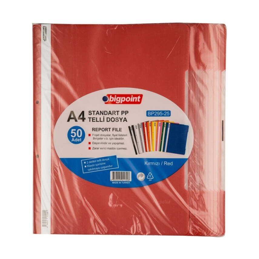 Bigpoint Telli Dosya, 10 Adet, 50'li Paket, Standart, A4, Kırmızı - 3
