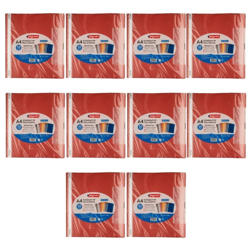 Bigpoint Telli Dosya, 10 Adet, 50'li Paket, Standart, A4, Kırmızı - 2