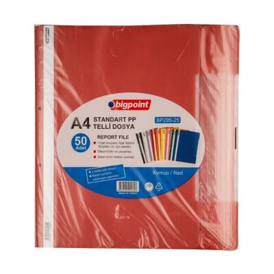 Bigpoint Telli Dosya, 10 Adet, 50'li Paket, Standart, A4, Kırmızı - 3