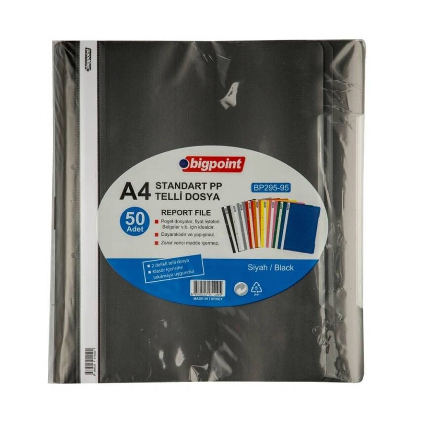 Bigpoint Telli Dosya, 10 Adet, 50'li Paket, Standart, A4, Siyah - 2