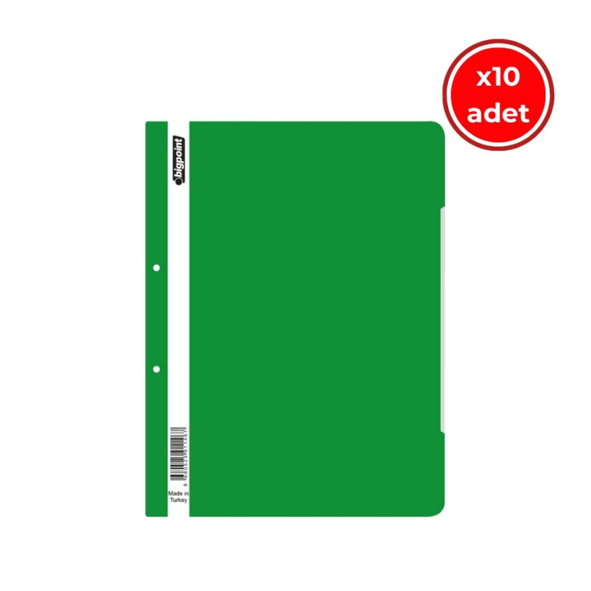 Bigpoint Telli Dosya, 10 Adet, 50'li Paket, Standart, A4, Yeşil - 1