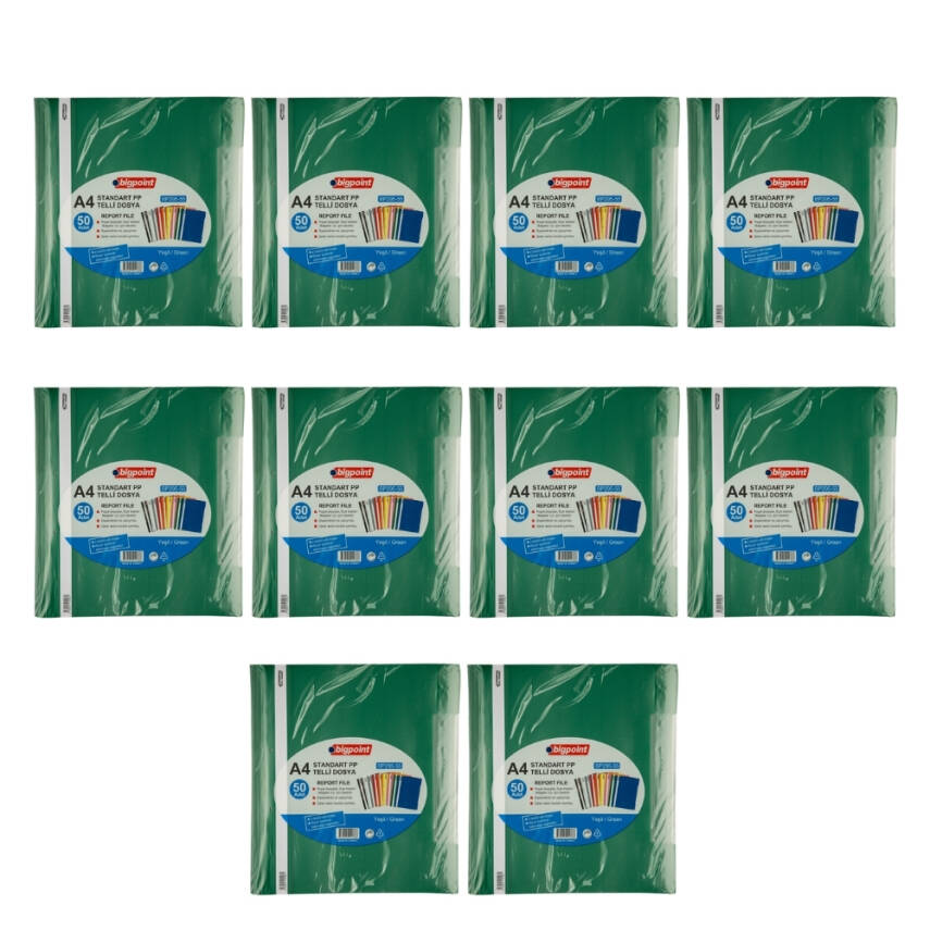 Bigpoint Telli Dosya, 10 Adet, 50'li Paket, Standart, A4, Yeşil - 2