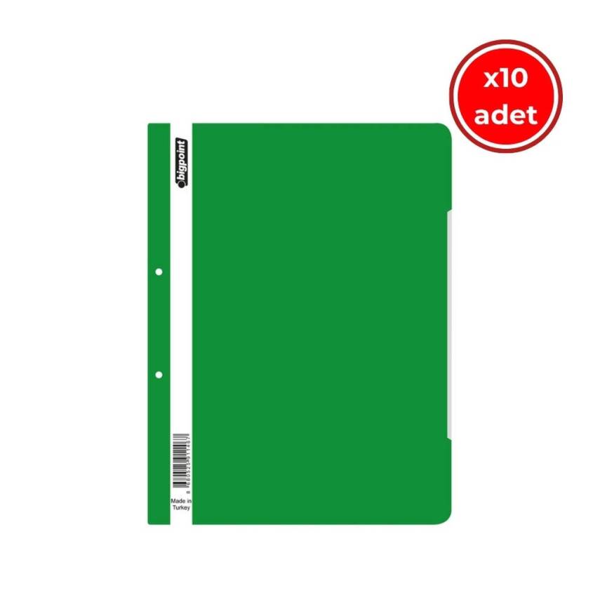 Bigpoint Telli Dosya, 10 Adet, 50'li Paket, Standart, A4, Yeşil - 1