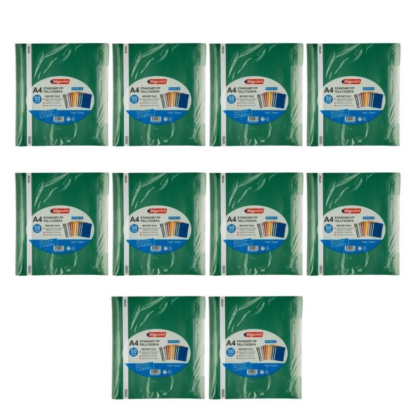 Bigpoint Telli Dosya, 10 Adet, 50'li Paket, Standart, A4, Yeşil - 2