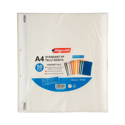 Bigpoint Telli Dosya 50'li Paket, Standart, A4 Poşet Dosya İçin, Beyaz - 2