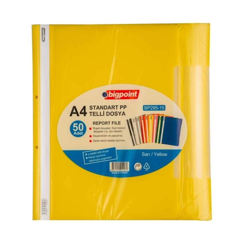 Bigpoint Telli Dosya 50'li Paket, Standart, A4 Poşet Dosya İçin, Sarı - 2