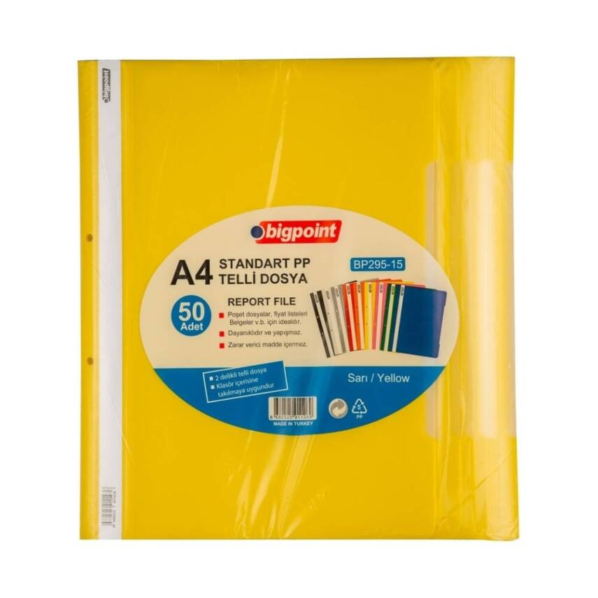 Bigpoint Telli Dosya, 50'li Paket, Standart, A4, Metal Tel, Sarı - 2