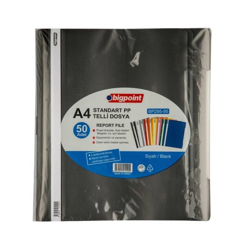 Bigpoint Telli Dosya, 50'li Paket, Standart, A4, Metal Tel, Siyah - 2