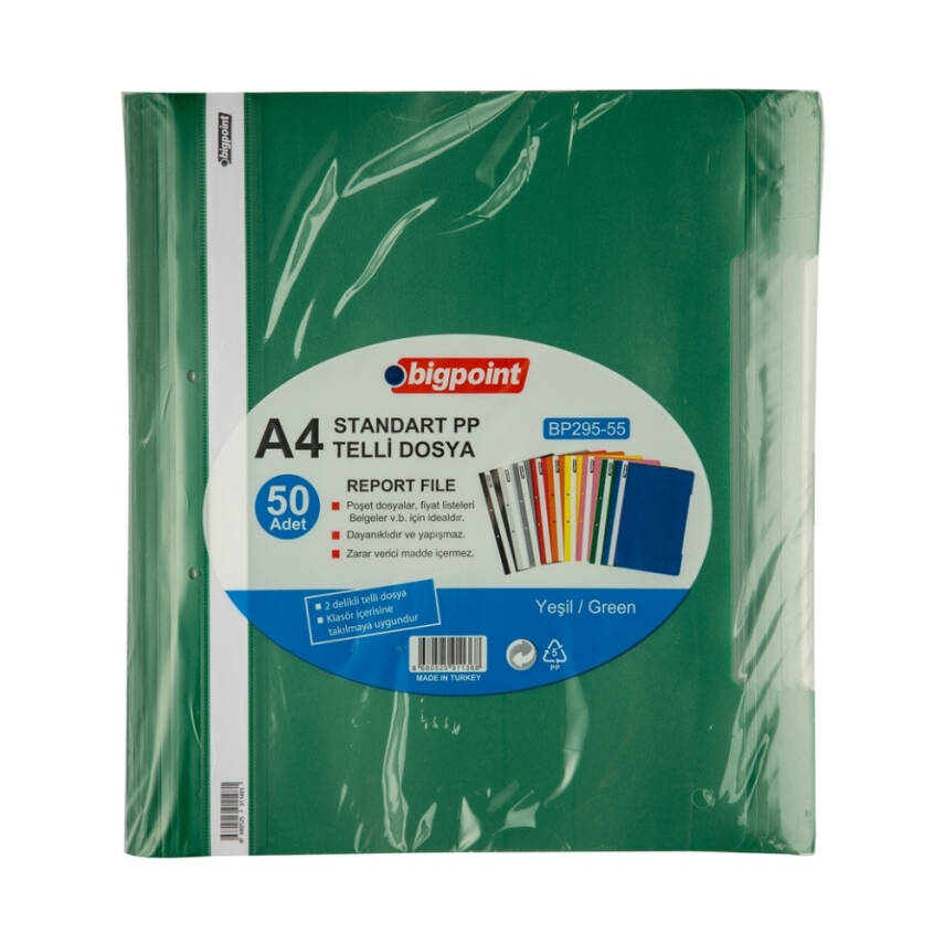 Bigpoint Telli Dosya 50'li Paket, Standart, A4 Poşet Dosya İçin, Yeşil - 2