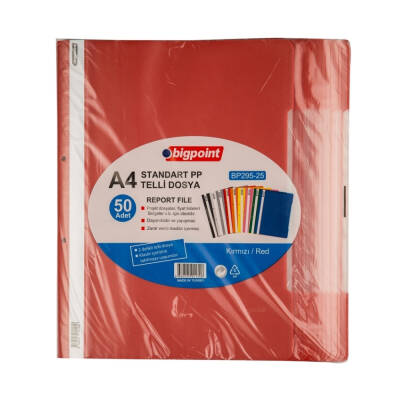 Bigpoint Telli Dosya 50'li Paket, Standart,A4 Poşet Dosya İçin,Kırmızı - 2