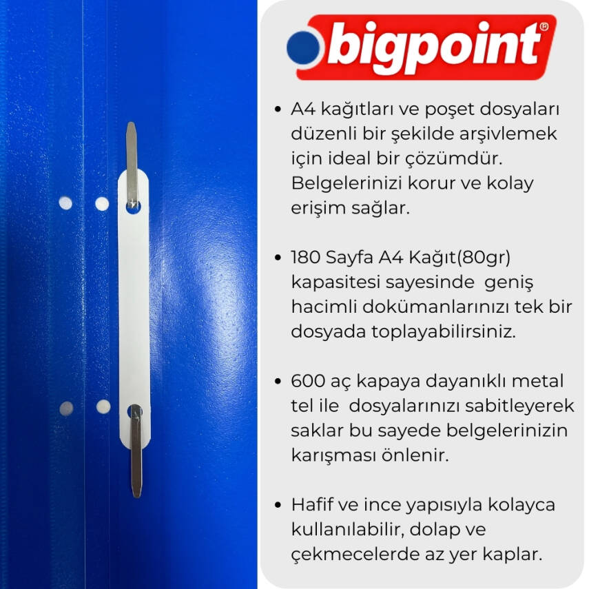 Bigpoint Telli Dosya, Poşet Dosya İçin, 80g, 180 A4 Kapasiteli, Yeşil - 2