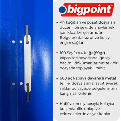 Bigpoint Telli Dosya, Poşet Dosya İçin, 80g, 180 A4 Kapasiteli,Kırmızı - 2