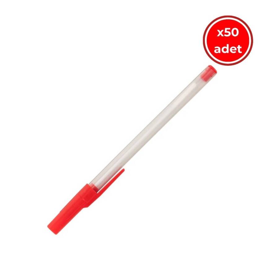 Bigpoint Tükenmez Kalem, 50 Adet, 3 km Yazma, 1.00 mm Uçlu, Kırmızı - 1