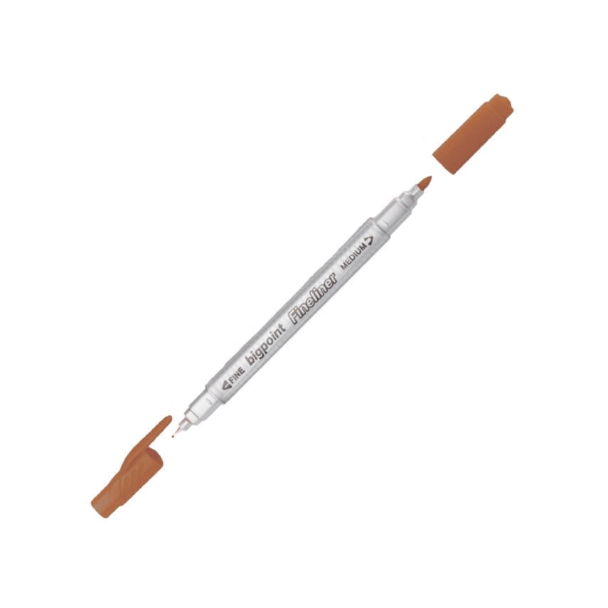 Bigpoint Twin Fineliner Kalem, 0.4 & 1.2 mm Çift Fiber Uç, Kahverengi - 1