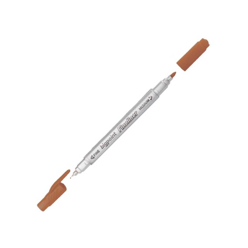 Bigpoint Twin Fineliner Kalem, 0.4 & 1.2 mm Çift Fiber Uç, Kahverengi - 1