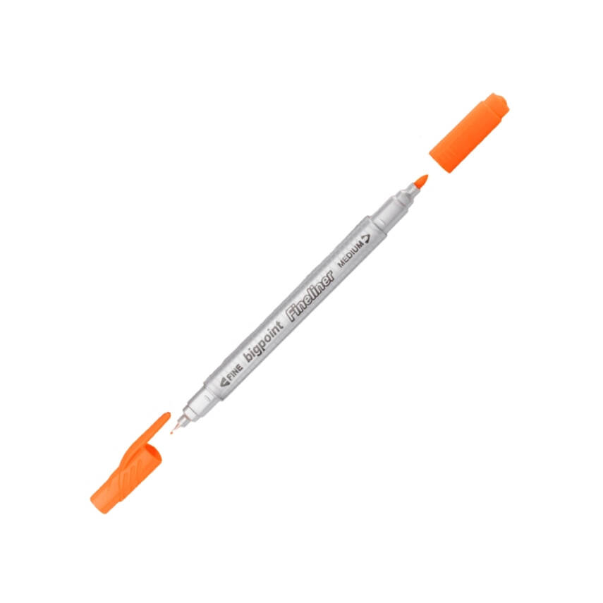 Bigpoint Twin Fineliner Kalem, 0.4 & 1.2 mm Çift Fiber Uç, Turuncu - 1