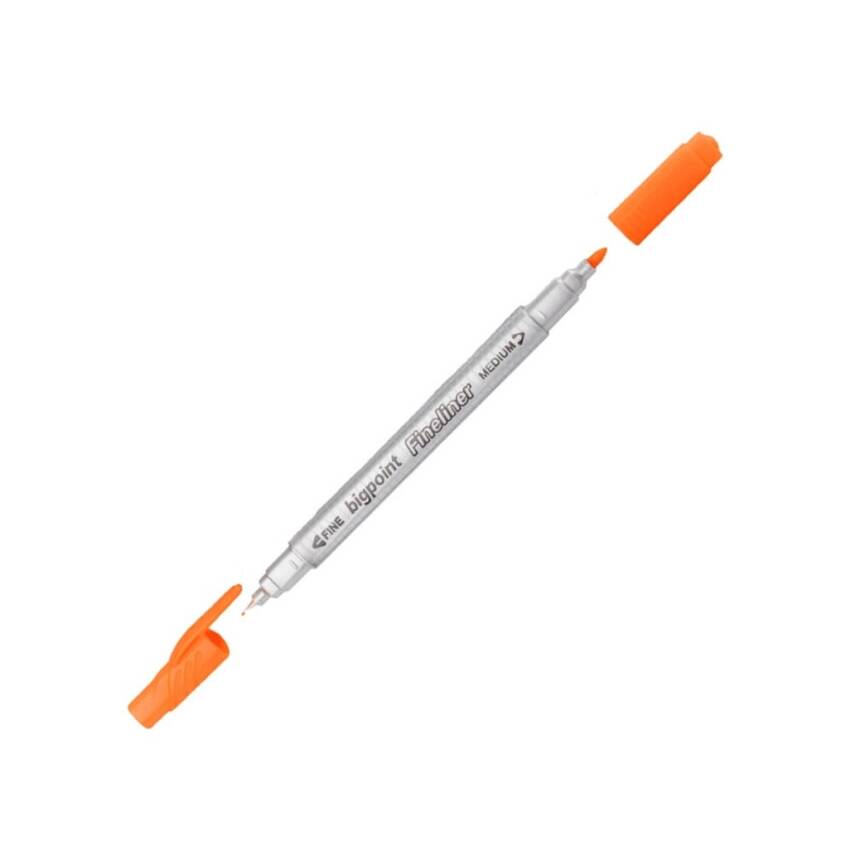 Bigpoint Twin Fineliner Kalem, 0.4 & 1.2 mm Çift Fiber Uç, Turuncu - 1