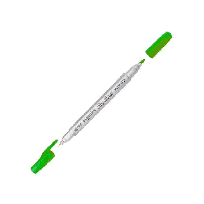 Bigpoint Twin Fineliner Kalem, 0.4 & 1.2 mm Çift Fiber Uç, Yeşil - 1