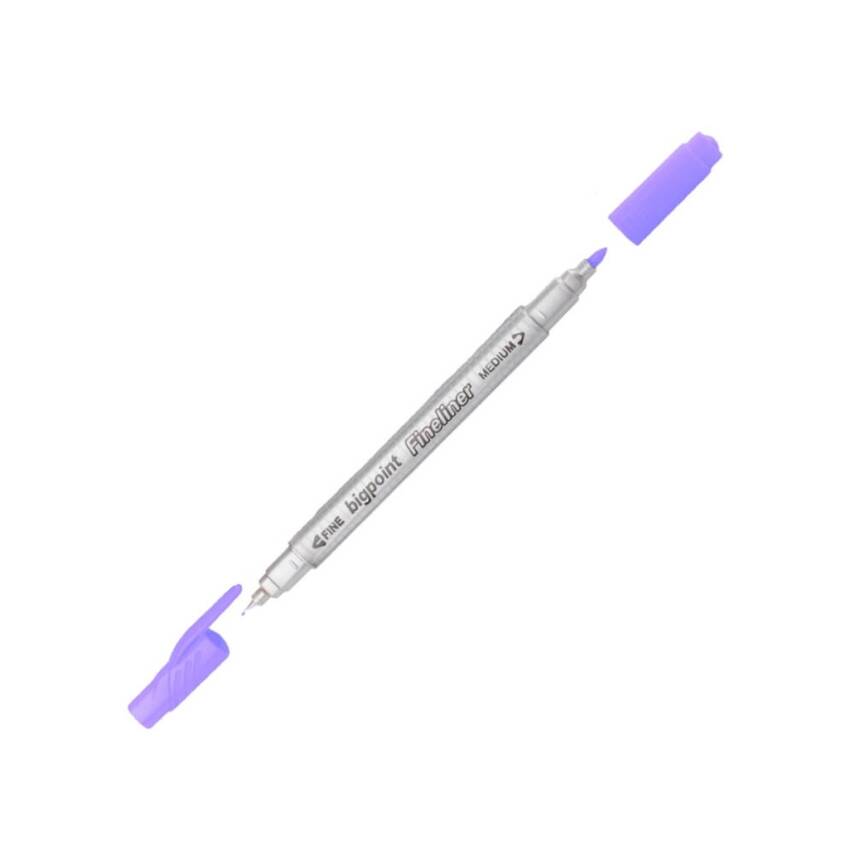 Bigpoint Twin Fineliner Kalem, 0.4 & 1.2 mm Çift Fiber Uçlu, Mor - 1