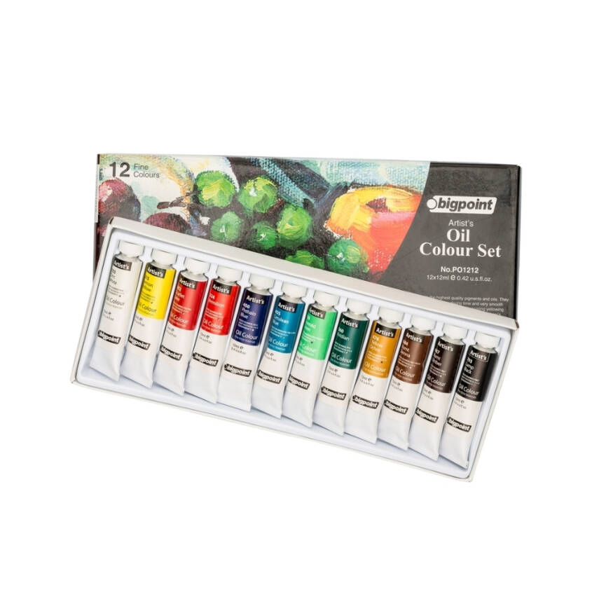 Bigpoint Yağlı Boya Seti, 12ml Tüpx12 Renk, Yoğun Pigment, Koyulaşmaz - 1