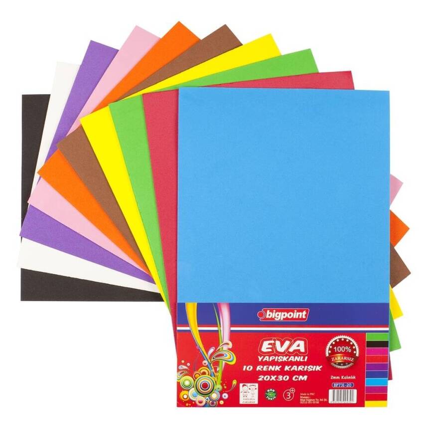 Bigpoint Yapışkanlı Eva, 2 mm, 20x30 cm, 10 Renkli, El İşi İçin Uygun - 1