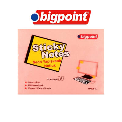 Bigpoint Postit, 75x100mm, 100 Yaprak, Neon Pembe, İz Bırakmaz - 3