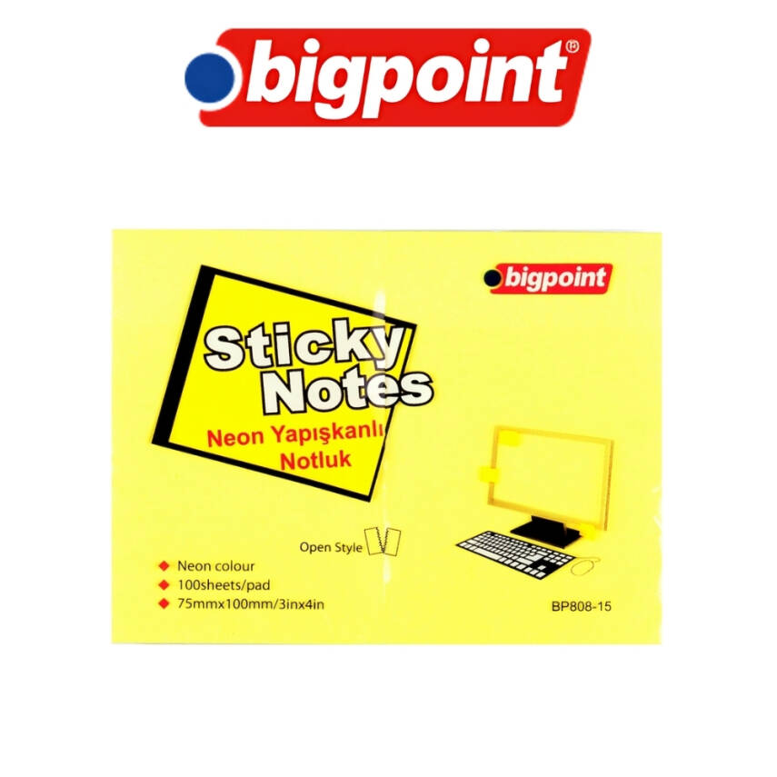 Bigpoint Postit, 75x100mm, 100 Yaprak, Neon Sarı, İz Bırakmaz - 3