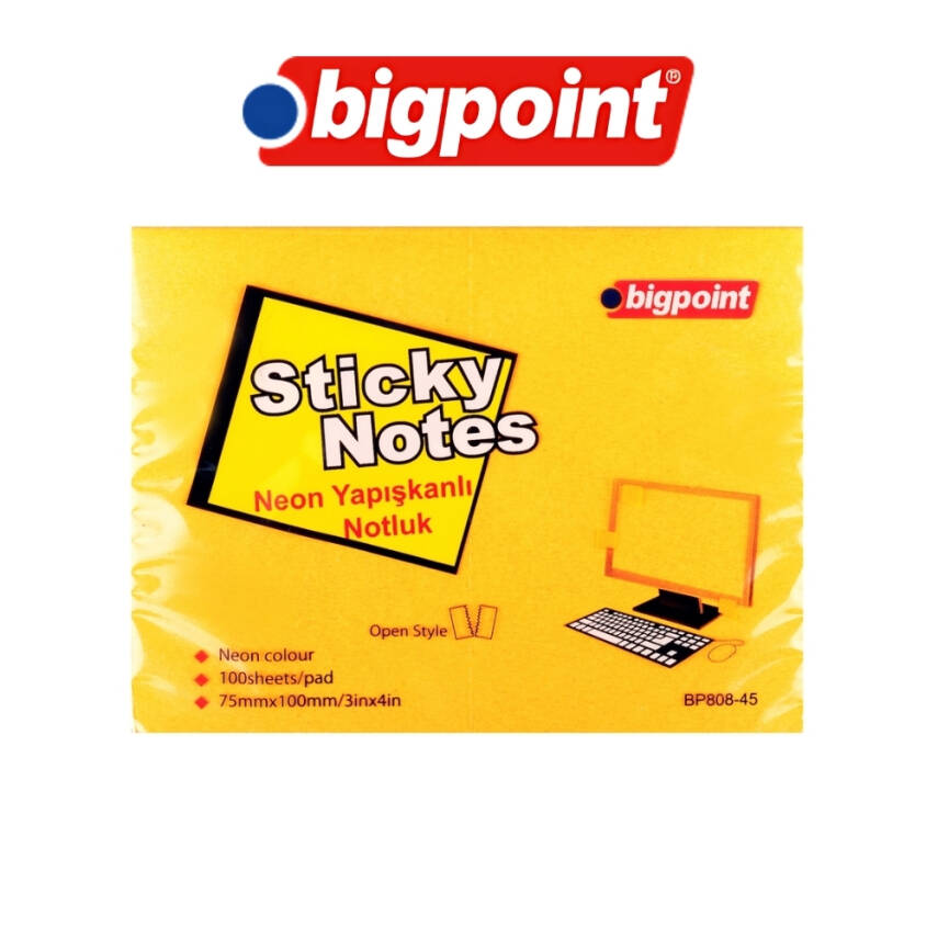 Bigpoint Postit, 75x100mm,100 Yaprak, Neon Turuncu,İz Bırakmaz - 3