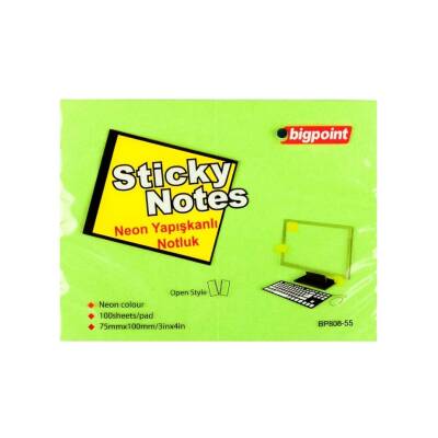 Bigpoint Postit, 75x100mm,100 Yaprak, Neon Yeşil, İz Bırakmaz - Bigpoint
