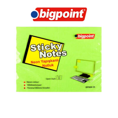 Bigpoint Postit, 75x100mm,100 Yaprak, Neon Yeşil, İz Bırakmaz - 3