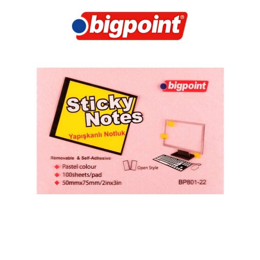 Bigpoint Postit, 75x50mm,100 Yaprak, Pembe,İz Bırakmadan Çıkar - 3