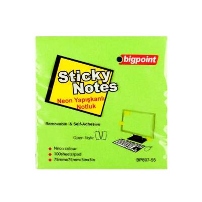 Bigpoint Postit, 75x75mm, 100 Yaprak, Neon Yeşil, İz Bırakmaz - Bigpoint