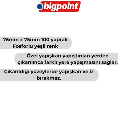 Bigpoint Postit, 75x75mm, 100 Yaprak, Neon Yeşil, İz Bırakmaz - 2