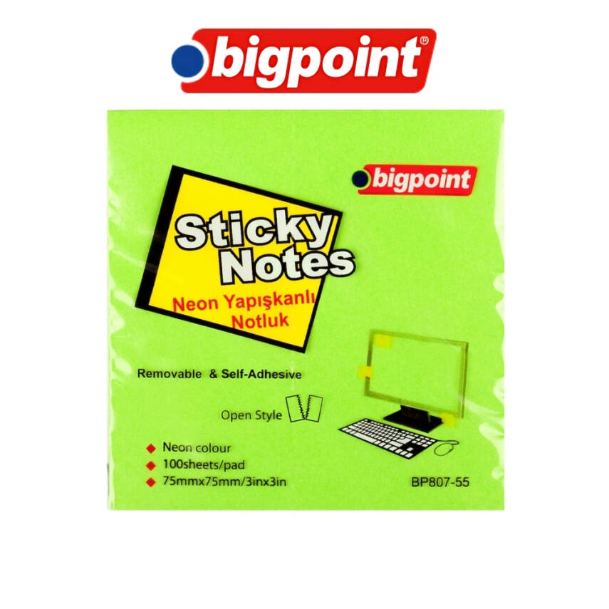 Bigpoint Postit, 75x75mm, 100 Yaprak, Neon Yeşil, İz Bırakmaz - 3